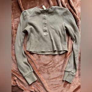 SKIMS Taupe Long Sleeve Henley Top